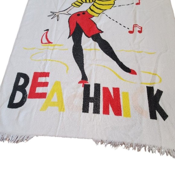 Vintage 60s Novelty Dancing At‎ The Beach Towel Redhead Music Beach Nick - Picture 2 of 7